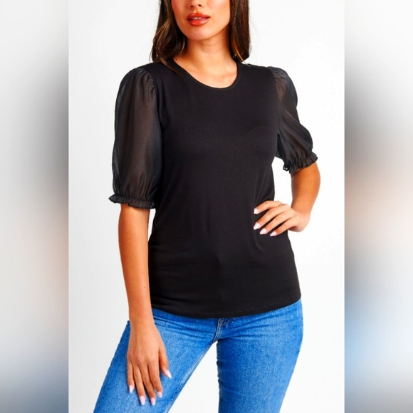 DR2 Tops - 🎁Emmalynn Puff Sheer Sleeve Blouse By: DR 2 Size Large